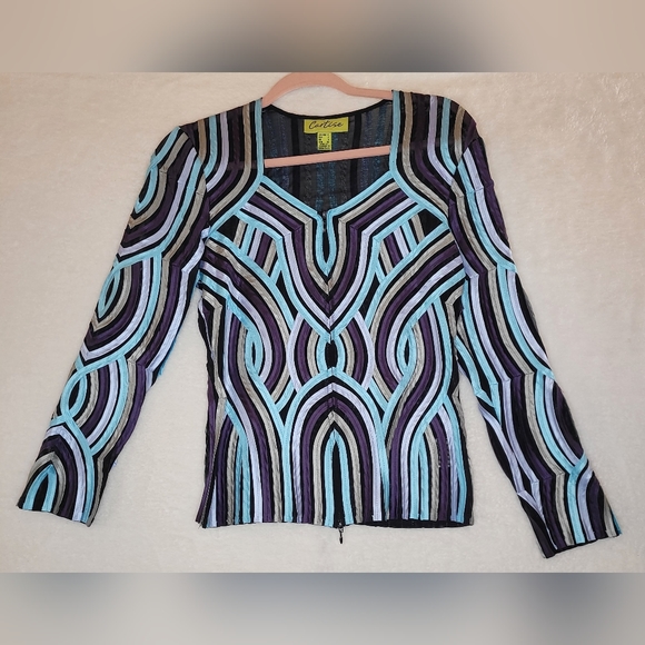 Cartise striped ribbon full zip blazer size 2 - Picture 3 of 7